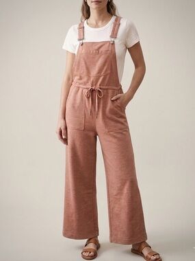 Z Supply Coral French Terry Knit Cinched Waist Overalls Size S - EUC